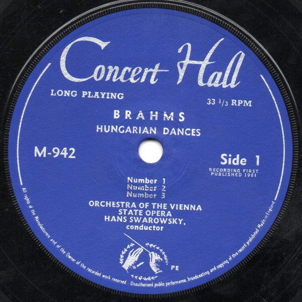 Johannes Brahms, Orchester Der Wiener Staatsoper, Hans Swarowsky : Hungarian Dances Nos 1, 2, 3, 5 & 6 (7")