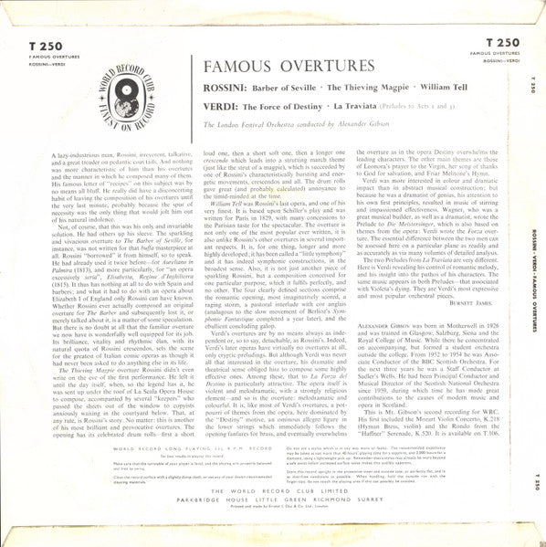 Gioacchino Rossini / Giuseppe Verdi, London Festival Orchestra Conducted By Alexander Gibson : Famous Overtures (LP, Mono, Club)