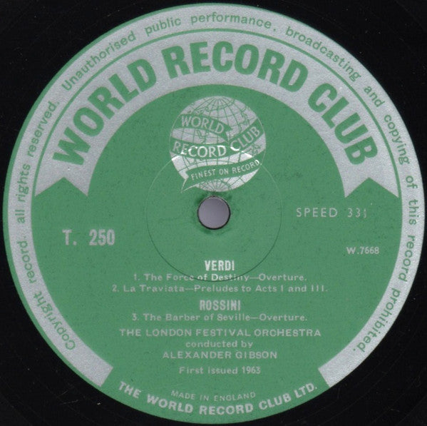 Gioacchino Rossini / Giuseppe Verdi, London Festival Orchestra Conducted By Alexander Gibson : Famous Overtures (LP, Mono, Club)