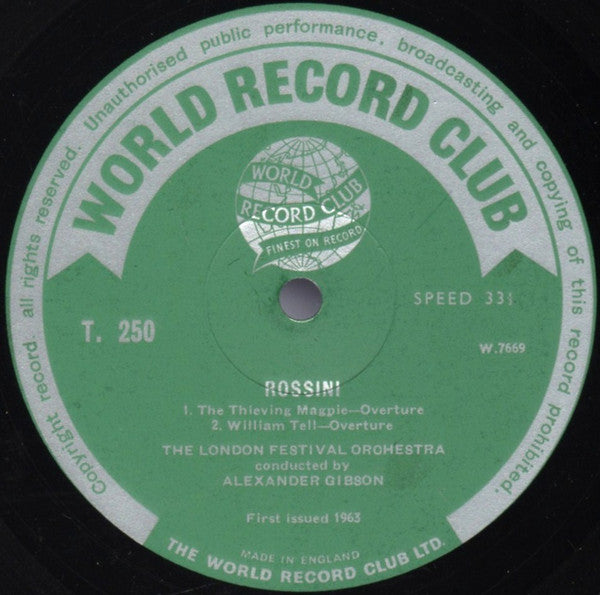 Gioacchino Rossini / Giuseppe Verdi, London Festival Orchestra Conducted By Alexander Gibson : Famous Overtures (LP, Mono, Club)