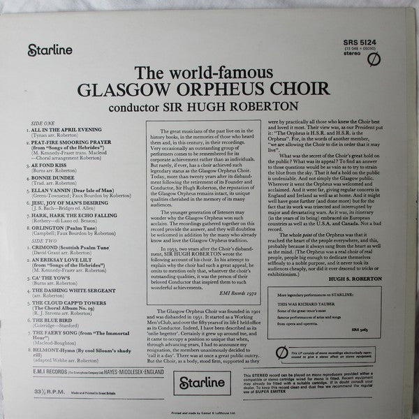 The Glasgow Orpheus Choir , conductor Sir Hugh Roberton : Favourite Songs (LP, Album, Comp)