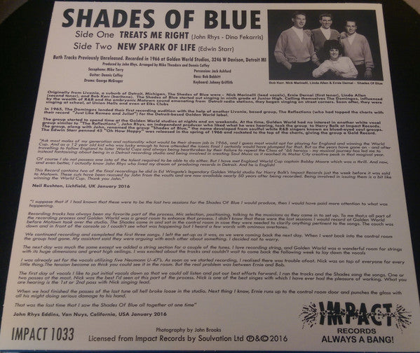 Shades Of Blue (3) : Treats Me Right (7", Single, Pic)