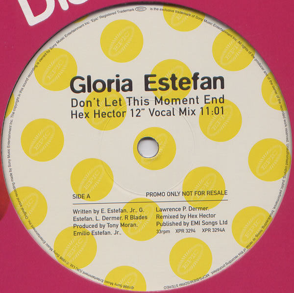 Gloria Estefan : Don't Let This Moment End (12", Promo)