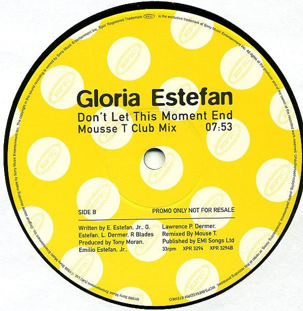 Gloria Estefan : Don't Let This Moment End (12", Promo)