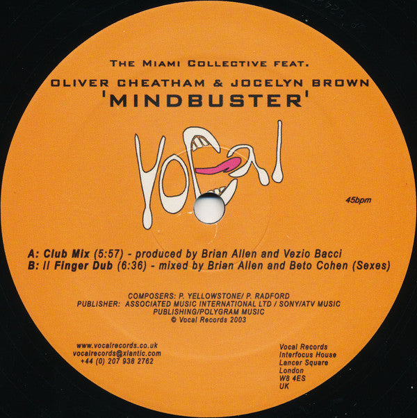 The Miami Collective Feat. Oliver Cheatham & Jocelyn Brown : Mindbuster (12")