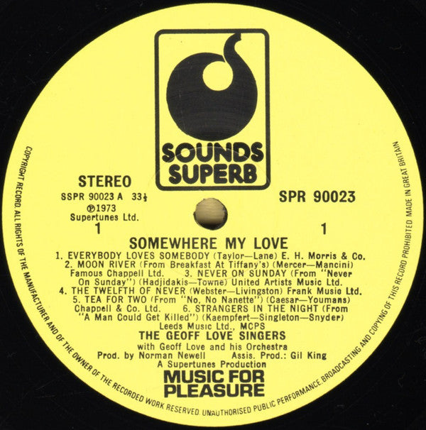 The Geoff Love Singers With Geoff Love & His Orchestra : Somewhere My Love (LP, Album)