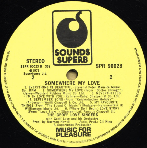 The Geoff Love Singers With Geoff Love & His Orchestra : Somewhere My Love (LP, Album)