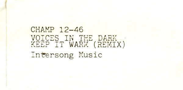 Voices In The Dark : Keep It Warm (Remix) (12", Promo, W/Lbl)