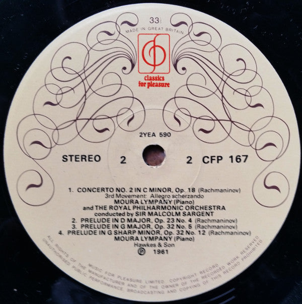 Rachmaninov*, Moura Lympany*, Royal Philharmonic Orchestra Conducted By Sir Malcolm Sargent : Piano Concerto No. 2 / Three Preludes (LP, Album)