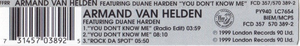 Armand Van Helden Featuring Duane Harden : You Don't Know Me (CD, Single)