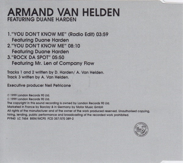 Armand Van Helden Featuring Duane Harden : You Don't Know Me (CD, Single)
