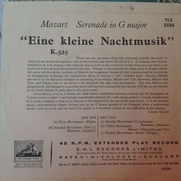 Philharmonia Orchestra : Mozart Serenade In G Major (7", EP)