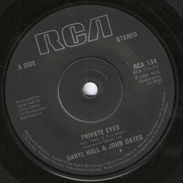 Daryl Hall & John Oates : Private Eyes (7", Sol)
