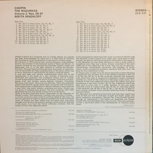 Nikita Magaloff, Frédéric Chopin : The Mazurkas, Vol 2 (LP, RE)