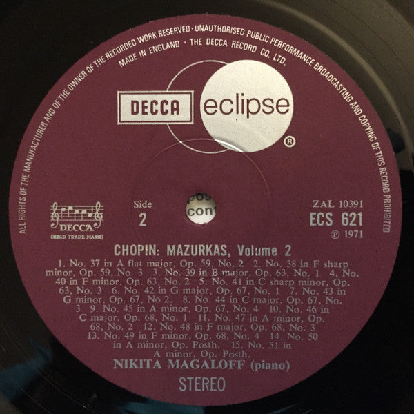 Nikita Magaloff, Frédéric Chopin : The Mazurkas, Vol 2 (LP, RE)