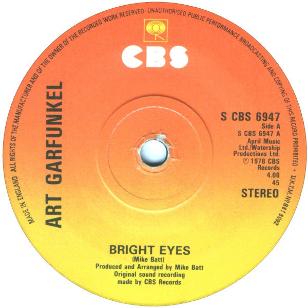 Art Garfunkel : Bright Eyes (7", Single, Pic)