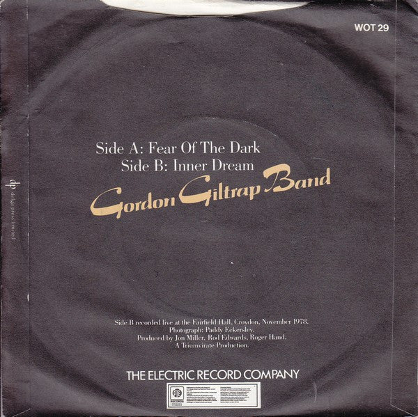 Gordon Giltrap Band : Fear Of The Dark (7", Single, Sol)