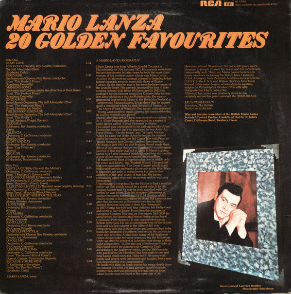 Mario Lanza : 20 Golden Favourites (LP, Comp)