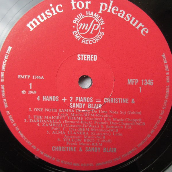 Sandy & Christine Blair : 4 Hands + 2 Pianos = Christine & Sandy Blair (LP, Album)