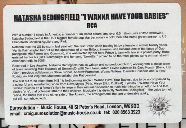 Natasha Bedingfield : I Wanna Have Your Babies (CDr, Single, Promo)
