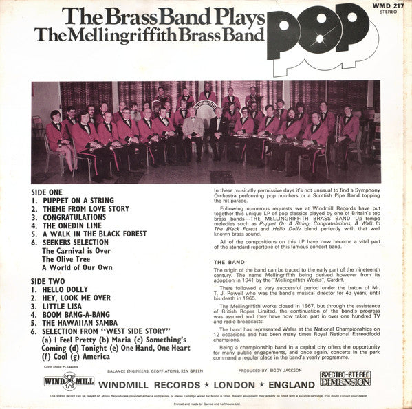 Mellingriffith Brass Band : The Brass Band Plays Pop (LP)