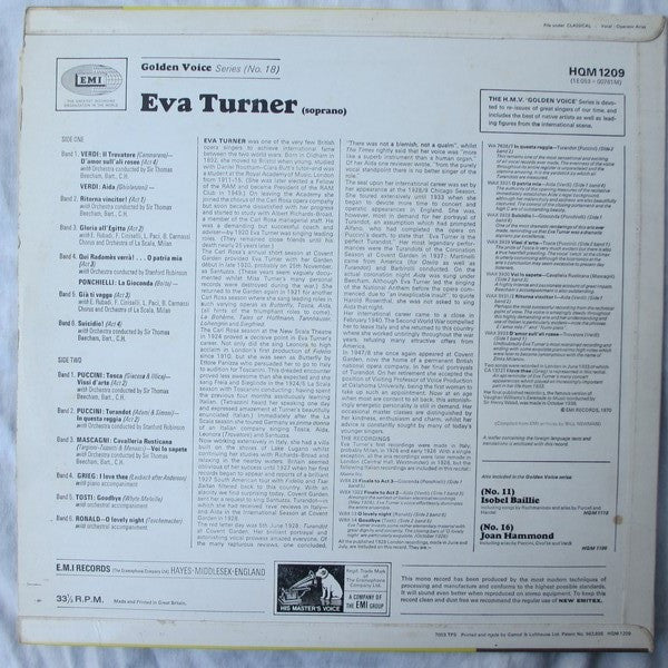 Eva Turner : Arias (LP, Comp, Mono)