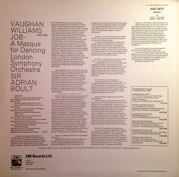 Ralph Vaughan Williams - London Symphony Orchestra, Sir Adrian Boult : Job  - A Masque For Dancing (LP, RE, RP)