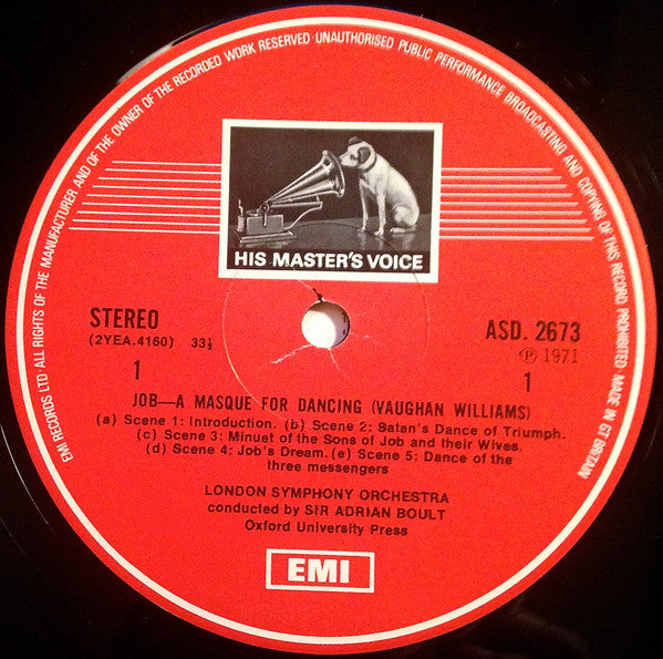Ralph Vaughan Williams - London Symphony Orchestra, Sir Adrian Boult : Job  - A Masque For Dancing (LP, RE, RP)