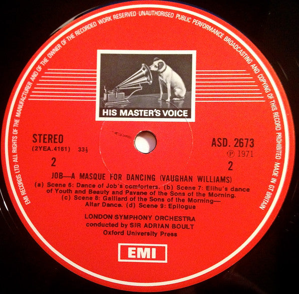 Ralph Vaughan Williams - London Symphony Orchestra, Sir Adrian Boult : Job  - A Masque For Dancing (LP, RE, RP)