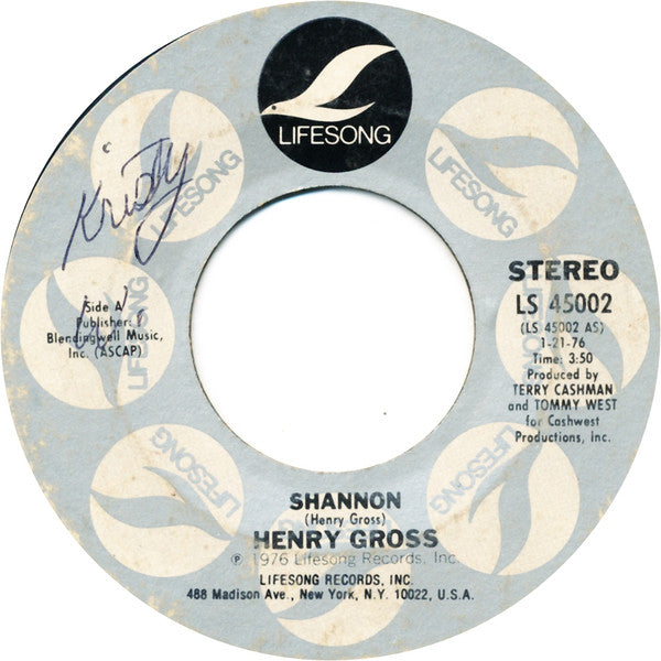 Henry Gross : Shannon (7", Single, Styrene, Ter)