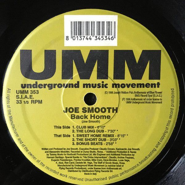 Joe Smooth : Back Home (Tommy Musto Remixes) (12", Maxi)