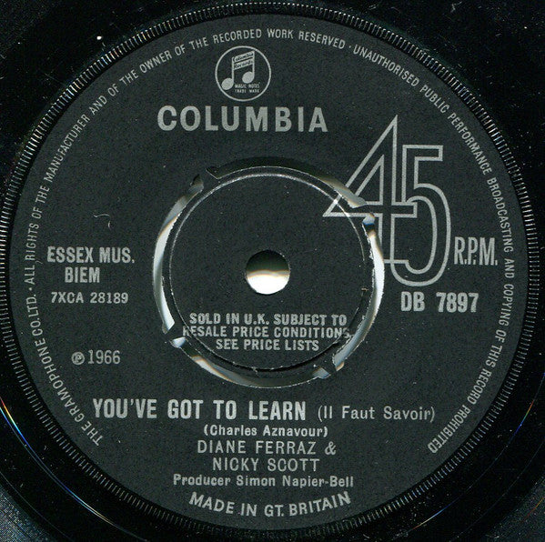 Diane Ferraz & Nicky Scott (2) : You've Got To Learn (Il Faut Savoir) (7")
