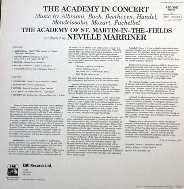 The Academy Of St. Martin-in-the-Fields - Sir Neville Marriner : The Academy In Concert (LP, RE, RP)