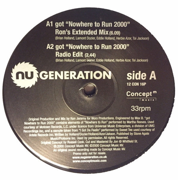 Nu Generation : Nowhere To Run 2000 (12", Promo)