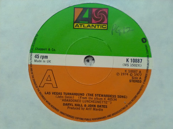 Daryl Hall & John Oates : Las Vegas Turnaround (The Stewardess Song) (7", Single, RE)