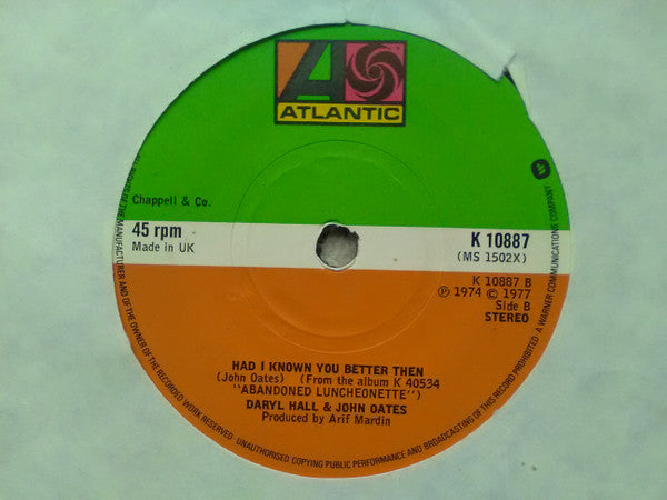 Daryl Hall & John Oates : Las Vegas Turnaround (The Stewardess Song) (7", Single, RE)