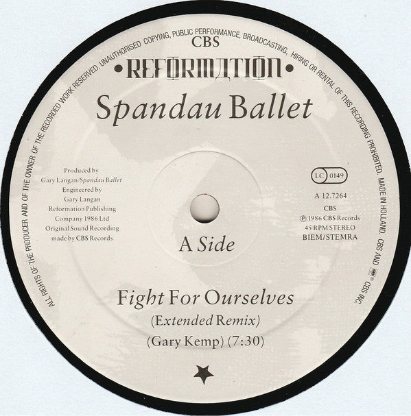 Spandau Ballet : Fight For Ourselves (Extended Remix) (12", Maxi)