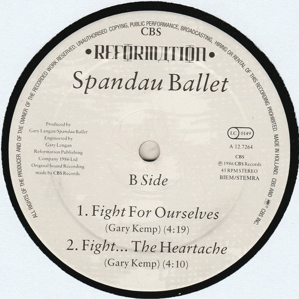 Spandau Ballet : Fight For Ourselves (Extended Remix) (12", Maxi)