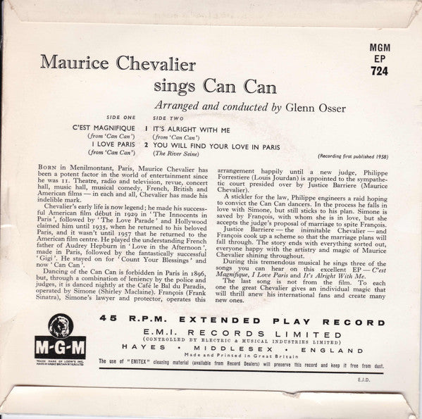 Maurice Chevalier : Maurice Chevalier Sings Can Can (7", EP)