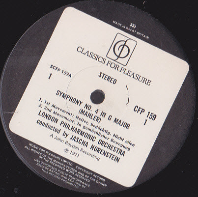 Gustav Mahler, London Philharmonic Orchestra, Jascha Horenstein : Fourth Symphony (LP)