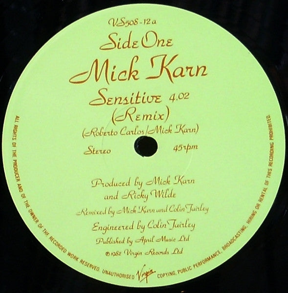 Mick Karn : Sensitive (12", Single, M/Print)