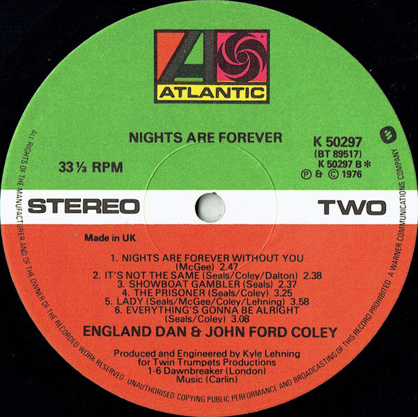 England Dan & John Ford Coley : Nights Are Forever (LP, Album)