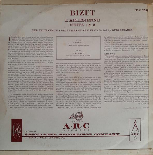 Georges Bizet, Philharmonia Orchestra Of Berlin Conducted By Otto Strauss : L'Arlesienne Suites (LP)