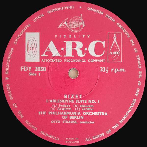 Georges Bizet, Philharmonia Orchestra Of Berlin Conducted By Otto Strauss : L'Arlesienne Suites (LP)