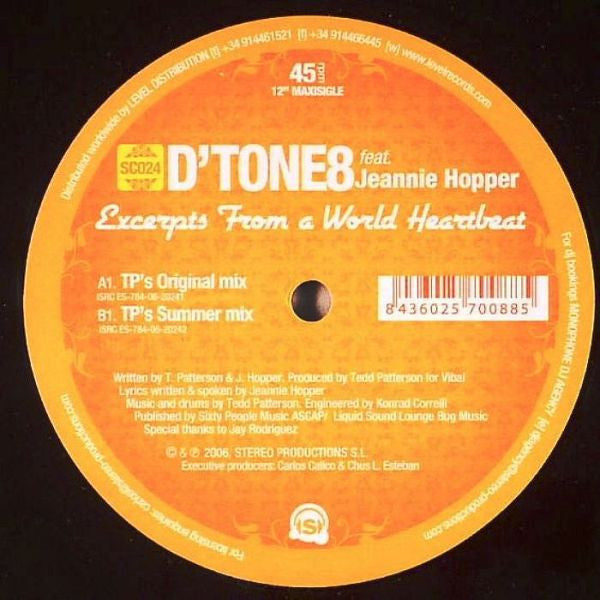 D'Tone 8 Feat. Jeannie Hopper : Excerpts From A World Heartbeat (12", Maxi)