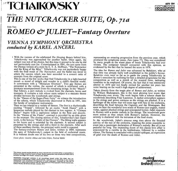 Pyotr Ilyich Tchaikovsky, Wiener Symphoniker Conducted By Karel Ančerl : The Nutcracker Suite, Op. 71a / Romeo & Juliet - Fantasy Overture (LP, RE)