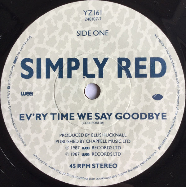 Simply Red : Ev'ry Time We Say Goodbye (7", Single, Pap)