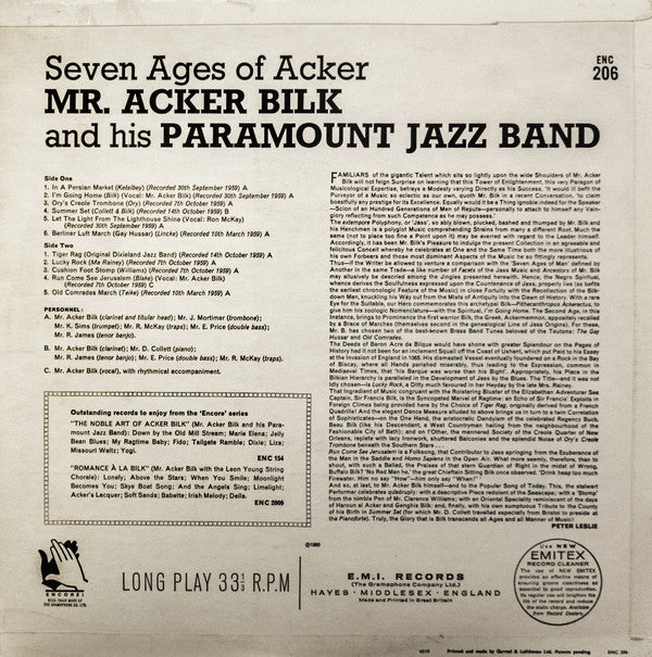 Acker Bilk And His Paramount Jazz Band : The Seven Ages Of Acker (LP, Album, Mono, RE)