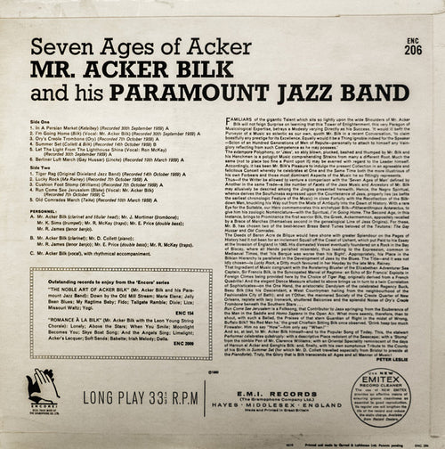 Acker Bilk And His Paramount Jazz Band : The Seven Ages Of Acker (LP, Album, Mono, RE)
