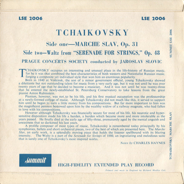 Pyotr Ilyich Tchaikovsky : Marche Slav (7", EP)